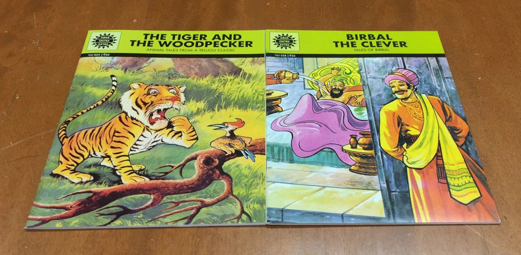 Indian comic book covers: The Tiger and the Woodpecker, Birbal the Clever