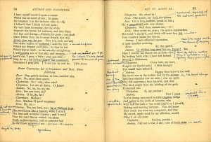 Annoated pages from 1909 edition of Shakespeare's Antony and Cleopatra