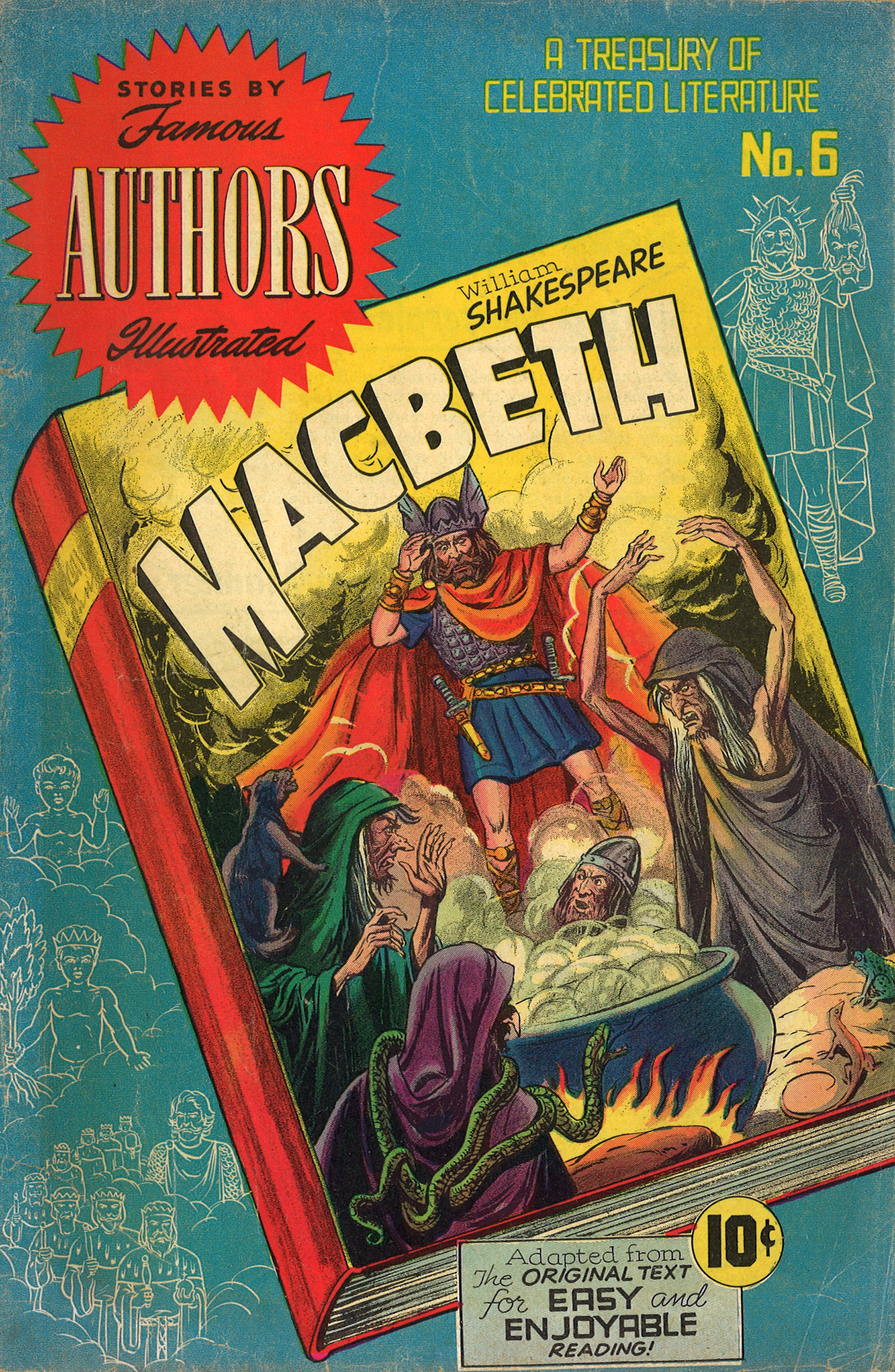 Cover of 1950 Famous Authors Illustrated comic book version of Shakepeare's Macbeth