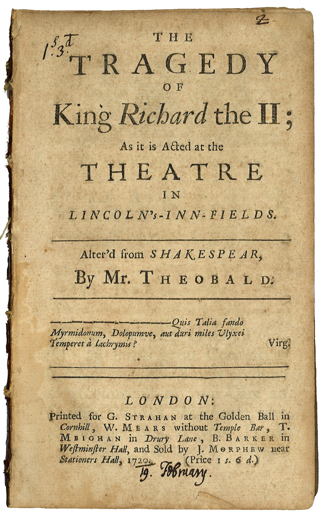 Title page of 1720 edition of Shakespeare's Richard II