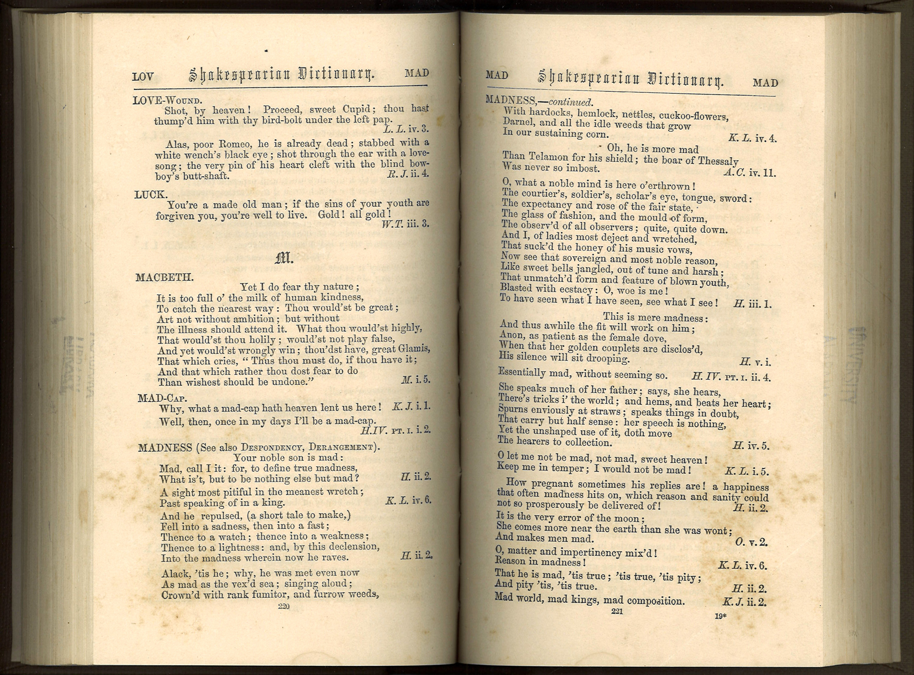 Page opening from book of Shakespeare quotations, 1851