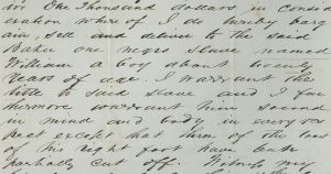 portion of receipt from Jacob Ramser for sale of a slave named William, 1852